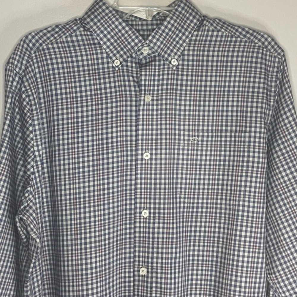 Southern Tide Shirt Mens Medium Blue Gingham Button Up Skipjack Logo Long Sleeve